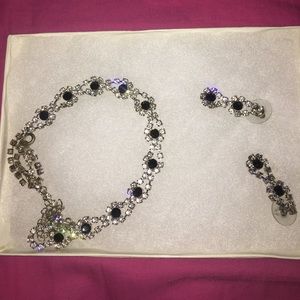 Faux Crystal formal Choker Necklace & Earring Set Silver Black Fashion Jewelry